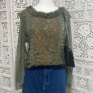 Pretty Angel silk lace fairy‎ core grunge flowy mesh blouse size medium